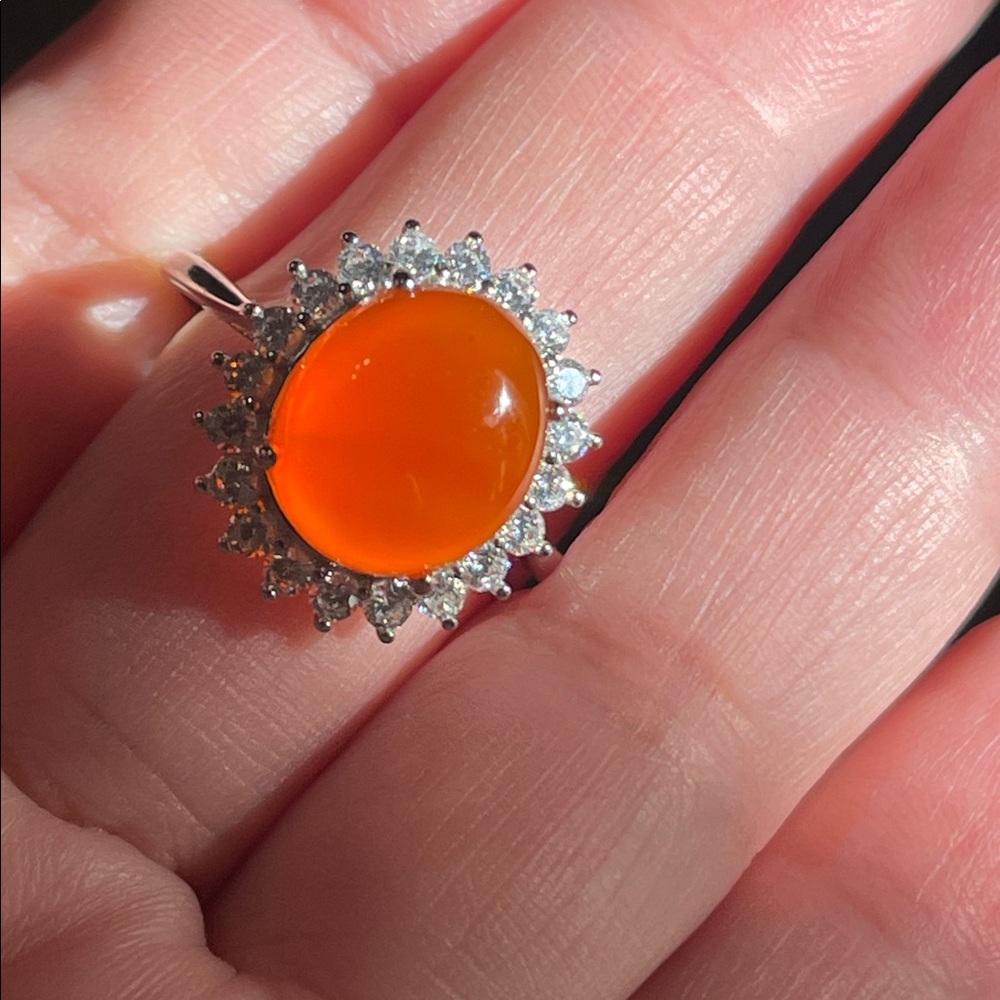 NWT Genuine Carnelian with CZ Accents Ring in 925 Sterling Silver Size 9.5